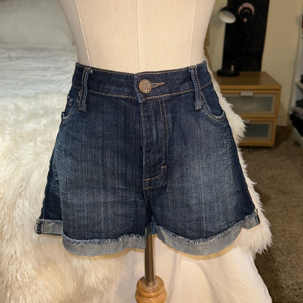 STS Blue Jeans (Nordstrom) | High Rise Denim Shorts Medium Dark Wash Cuffed Hem